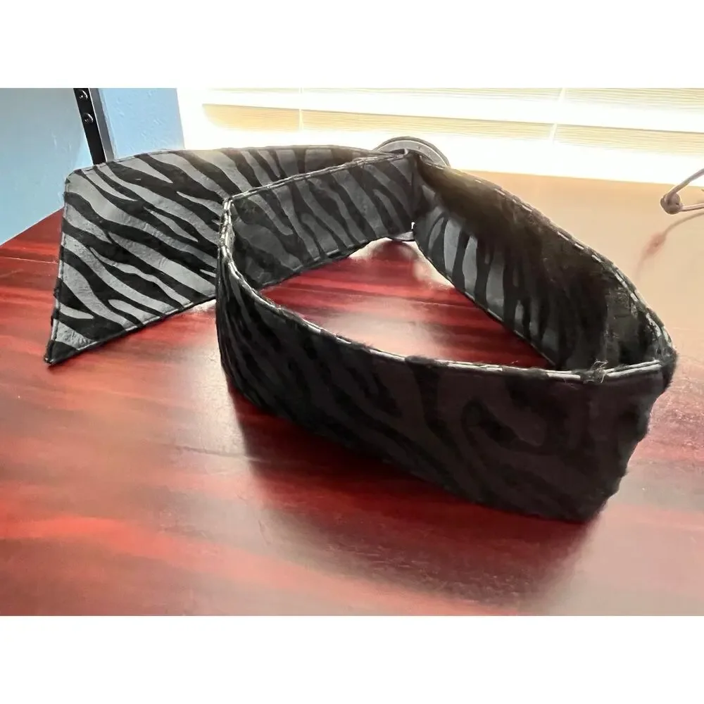 VTG Black Zebra Print Belt Small Faux Leather Velvet Burnout 90s Whimsygoth